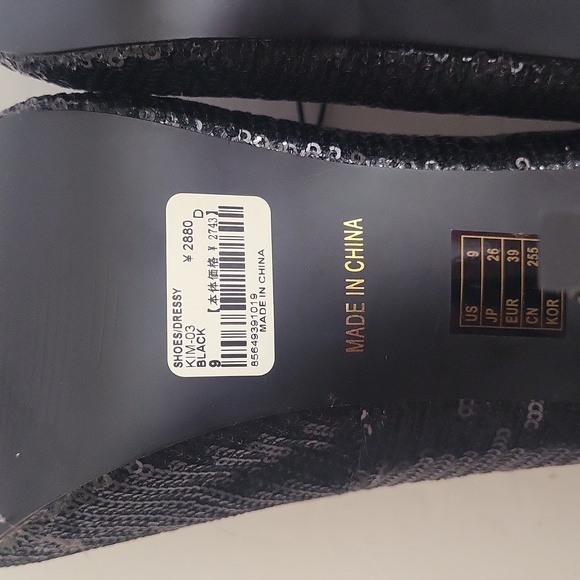 NWT Forever 21 Black Sequined Stiletto Heels, Size 9 - Picture 11 of 13